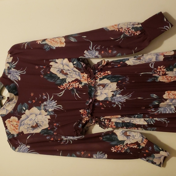 Vici exclusive x fate grape floral mock neck,  pleated dress Small - Picture 5 of 11